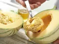 Cantaloupe and Cottage Cheese preparation step 1 Cantaloupe and Cottage Cheese preparation step 1