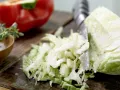 Red Bell Peppers and Savoy Cabbage preparation step 1 Red Bell Peppers and Savoy Cabbage preparation step 1