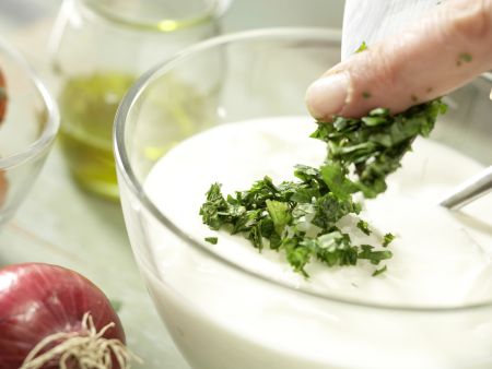 Homemade Yogurt Cheese with Fresh Herbs preparation step 1 Homemade Yogurt Cheese with Fresh Herbs preparation step 1