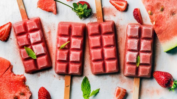 Strawberry watermelon ice cream with mint