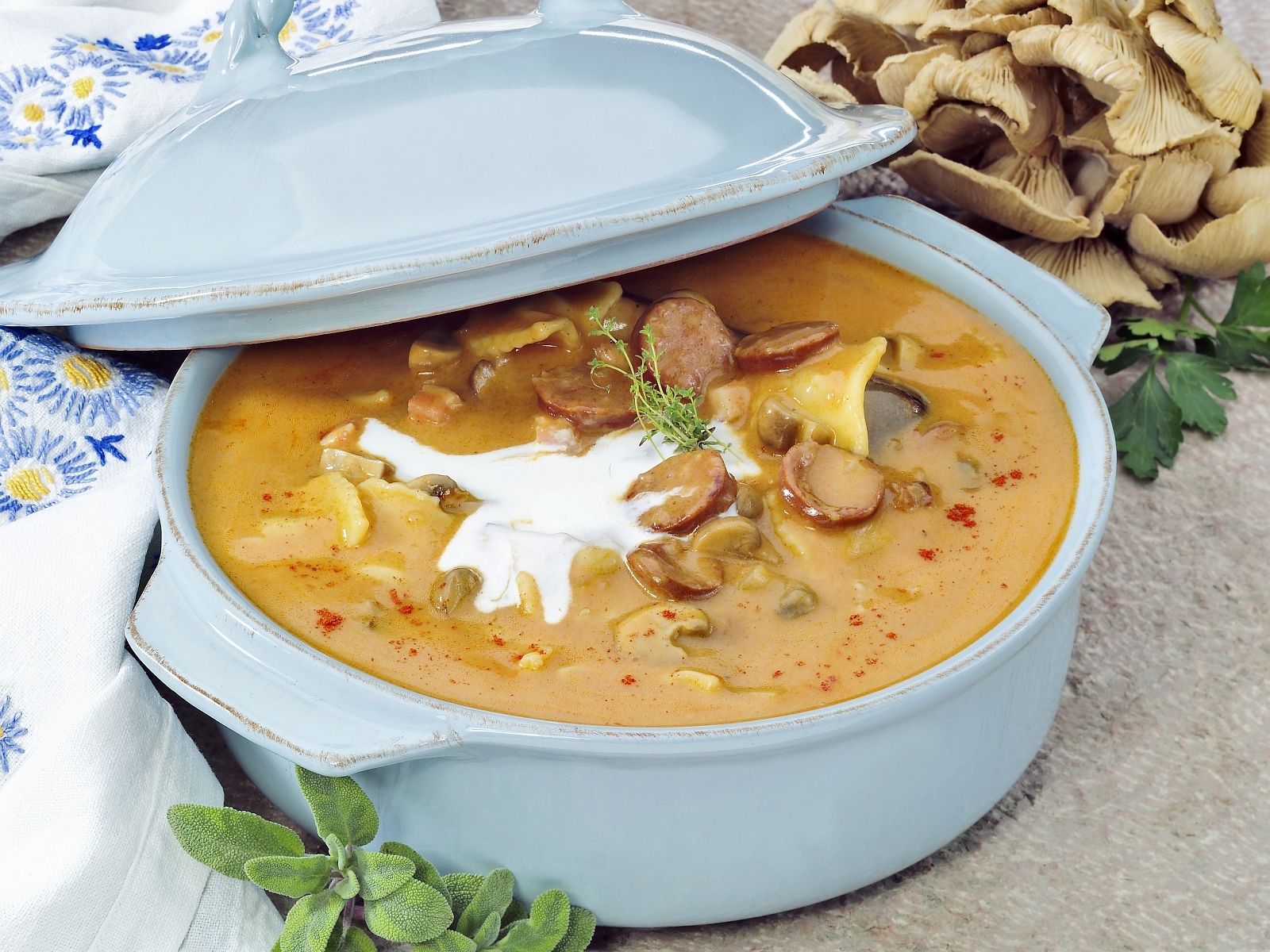 Hungarian Soup with Sausage, Mushrooms and Sour Cream-image