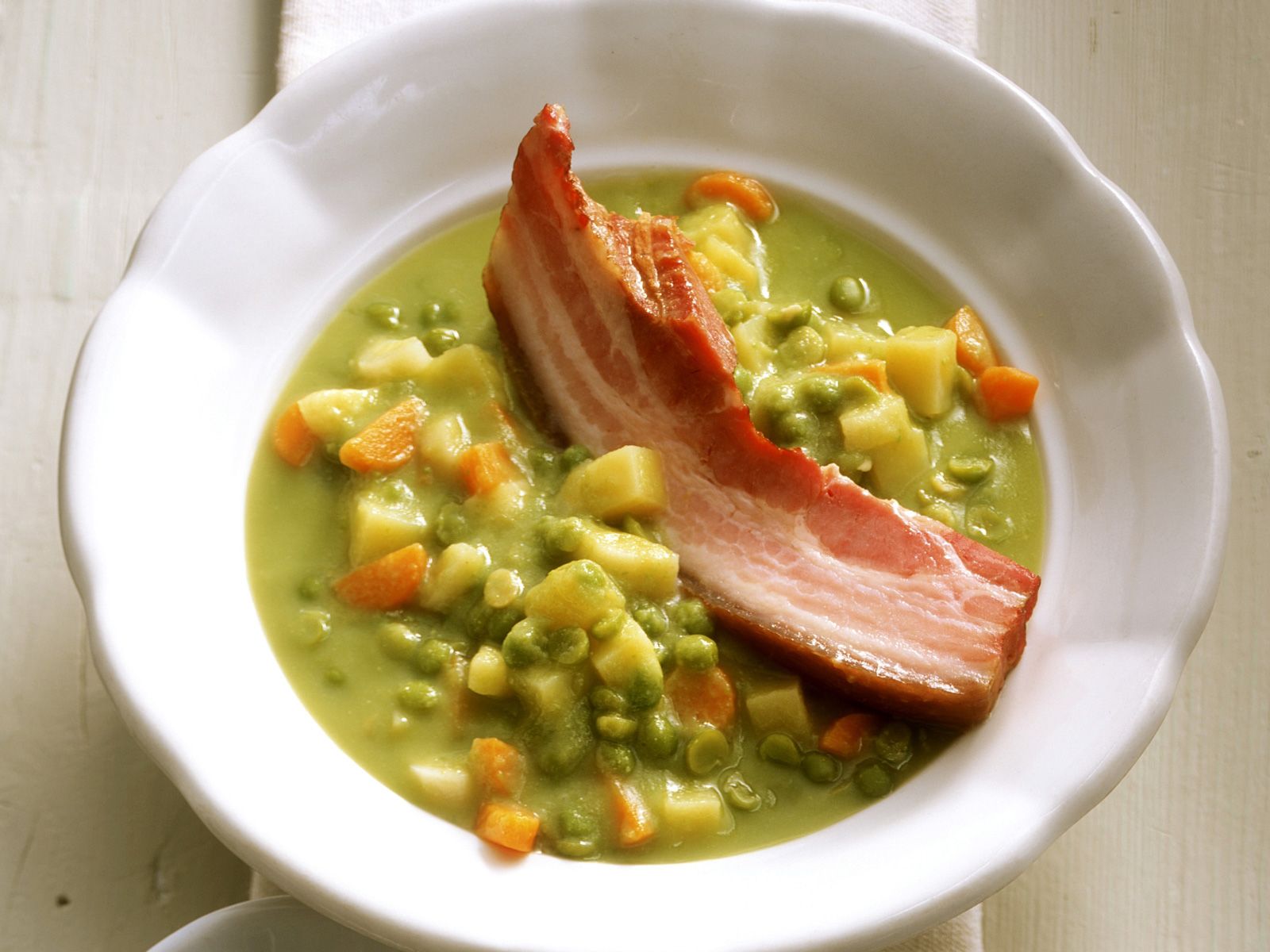 Pea Potato Soup with Pork Belly recipe | Eat Smarter USA